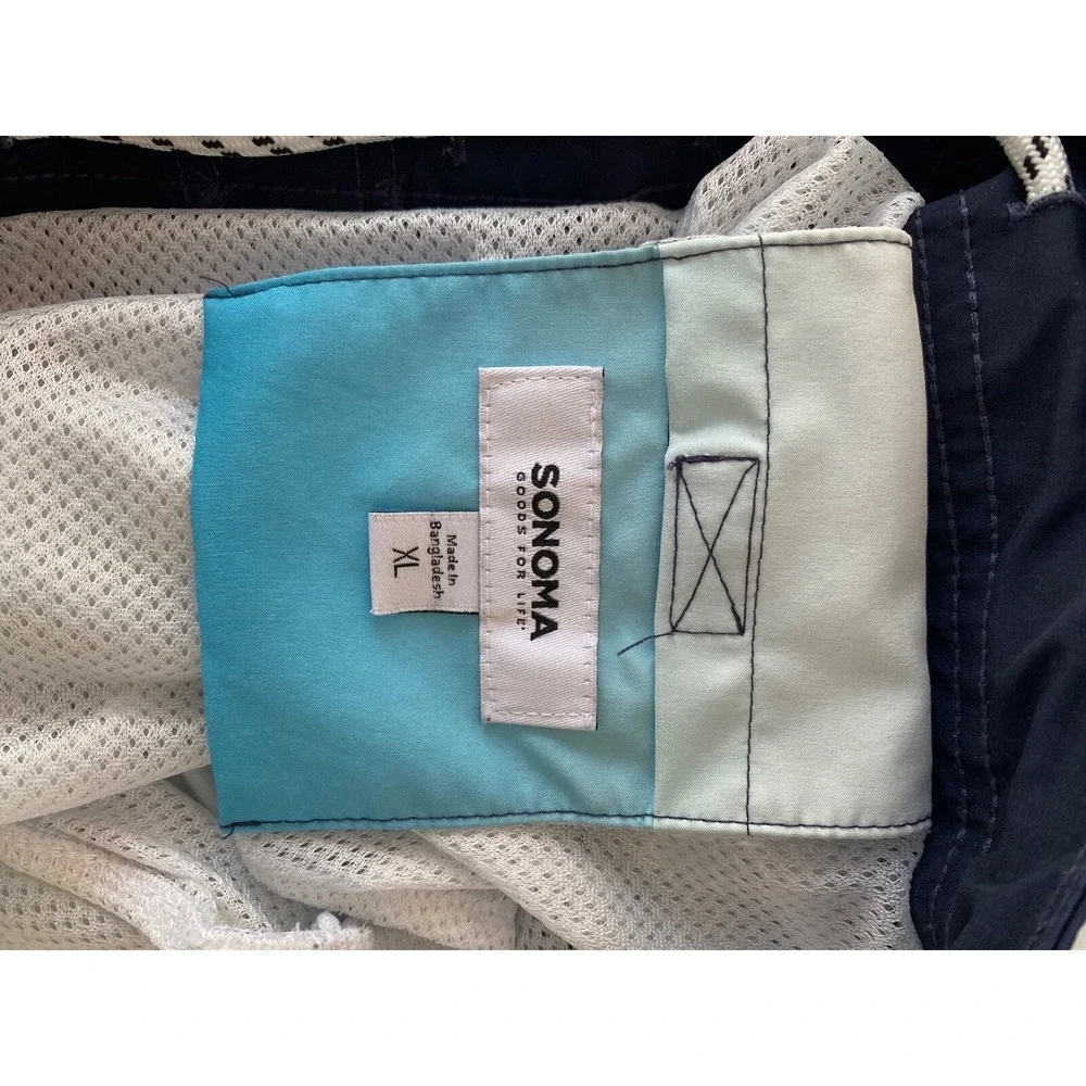 Sonoma Swim Trunks Striped Drawstring‎ Blue Navy White Pockets XL Nice PreOwned
